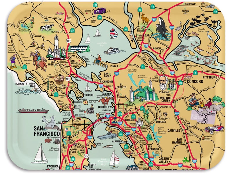 tray based on map of the San Francisco Bay Area